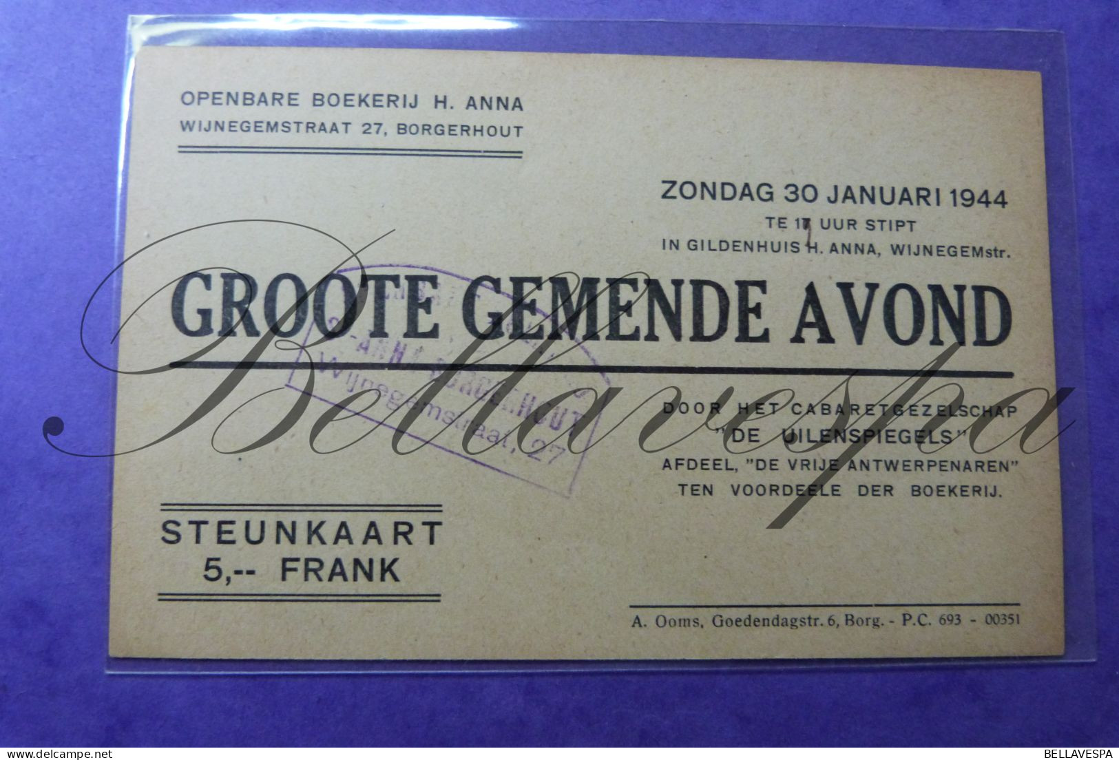 Borgerhout Grote Gemengde Avond Cabaret De Uilenspiegels Tvv De Boekerij H. ANNA 1944 - Andere & Zonder Classificatie