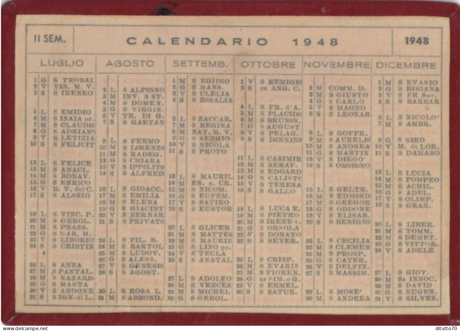 Calendarietto -  Anno 1948 - Petit Format : 1941-60