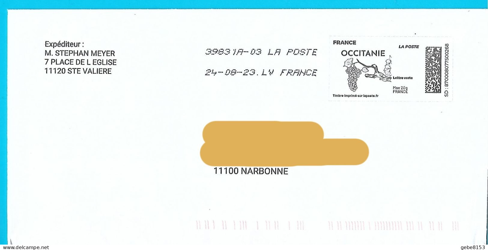 Montimbrenligne Occitanie Raisin Vigne Vin Vignette Imprimée à Même L'enveloppe Toshiba LV - 1999-2009 Illustrated Franking Labels