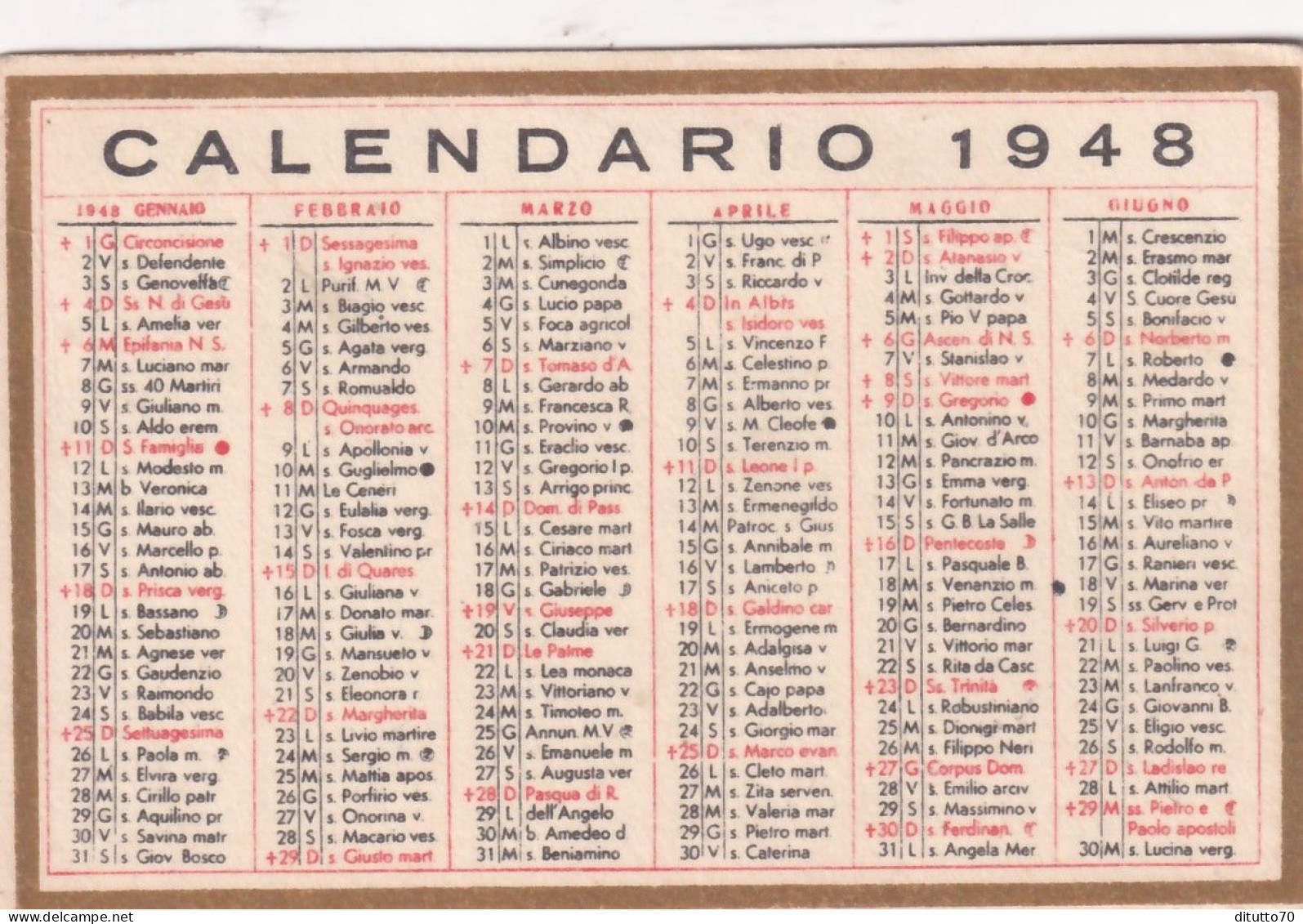 Calendarietto - Anno 1948 - Petit Format : 1941-60