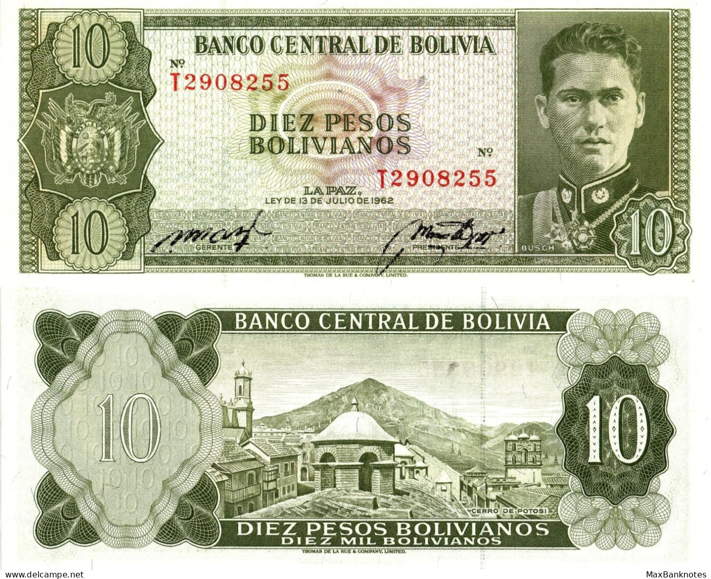 Bolivia / 10 Bolivianos / 1962 / P-154(a) / UNC - Bolivia