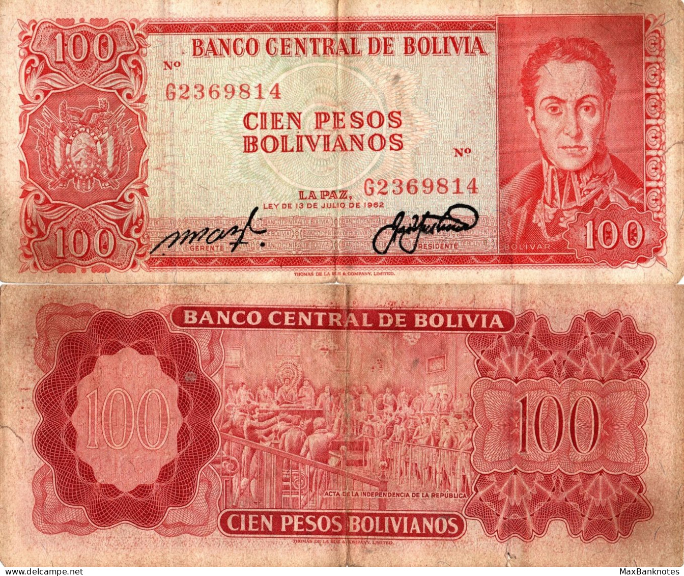 Bolivia / 100 Bolivianos / 1962 / P-163(a) / VF - Bolivië