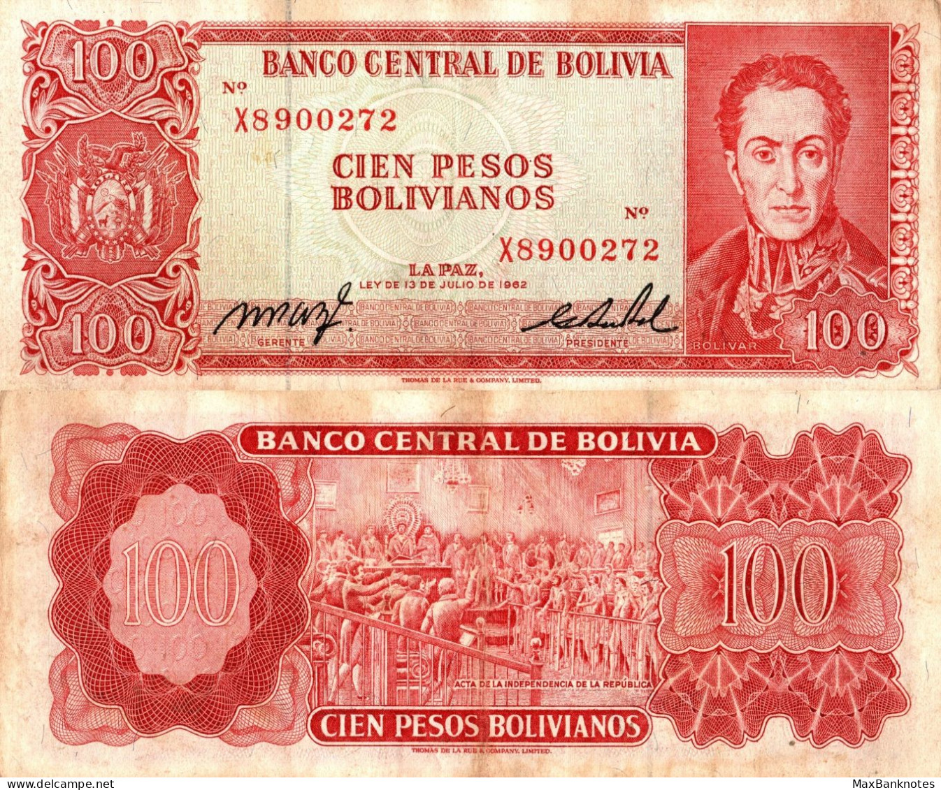 Bolivia / 100 Bolivianos / 1962 / P-164A(a) / VF - Bolivië