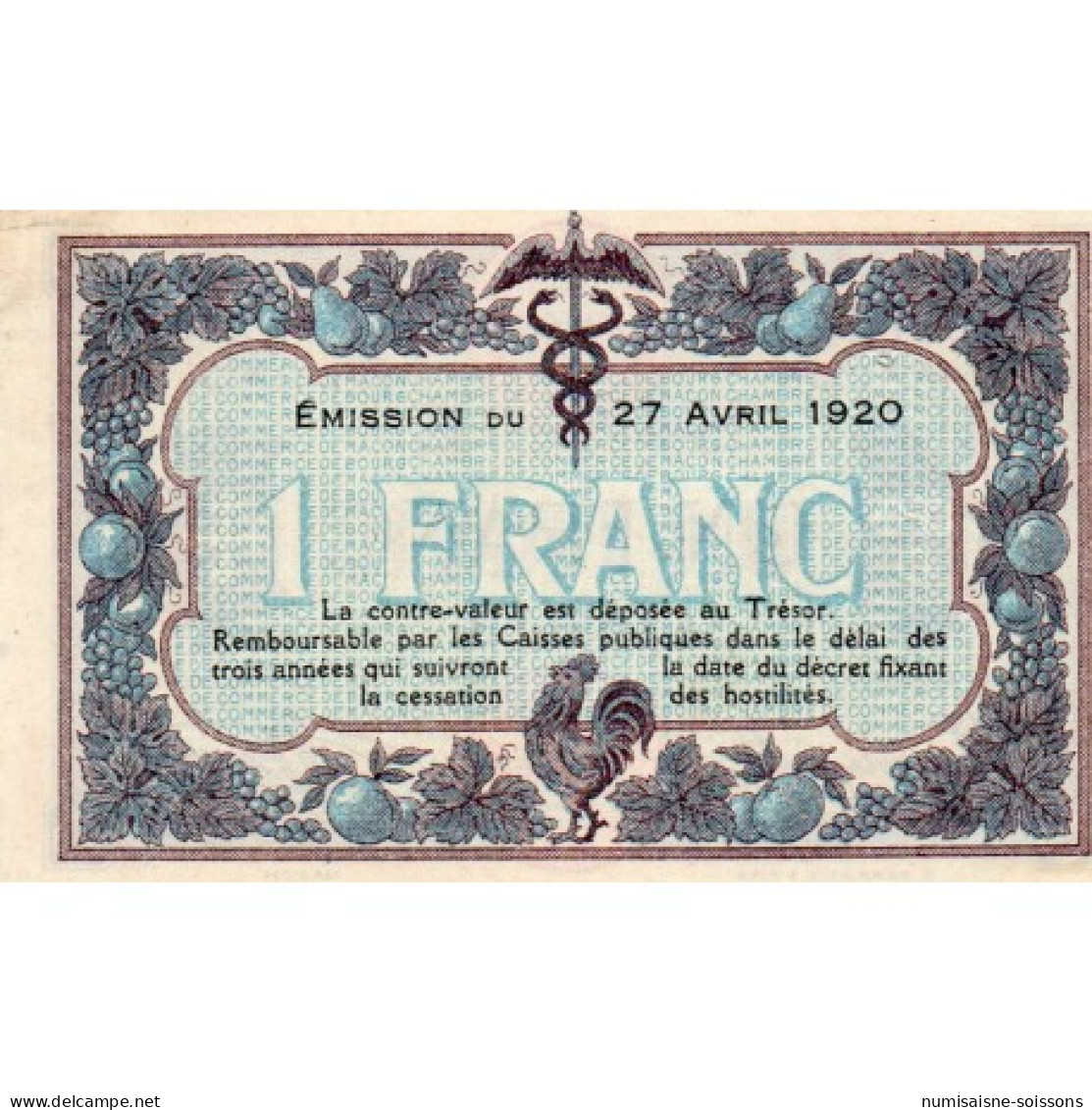 71 - MACON - 1 FRANC 1920 - CHAMBRE DE COMMERCE - Ohne Zuordnung