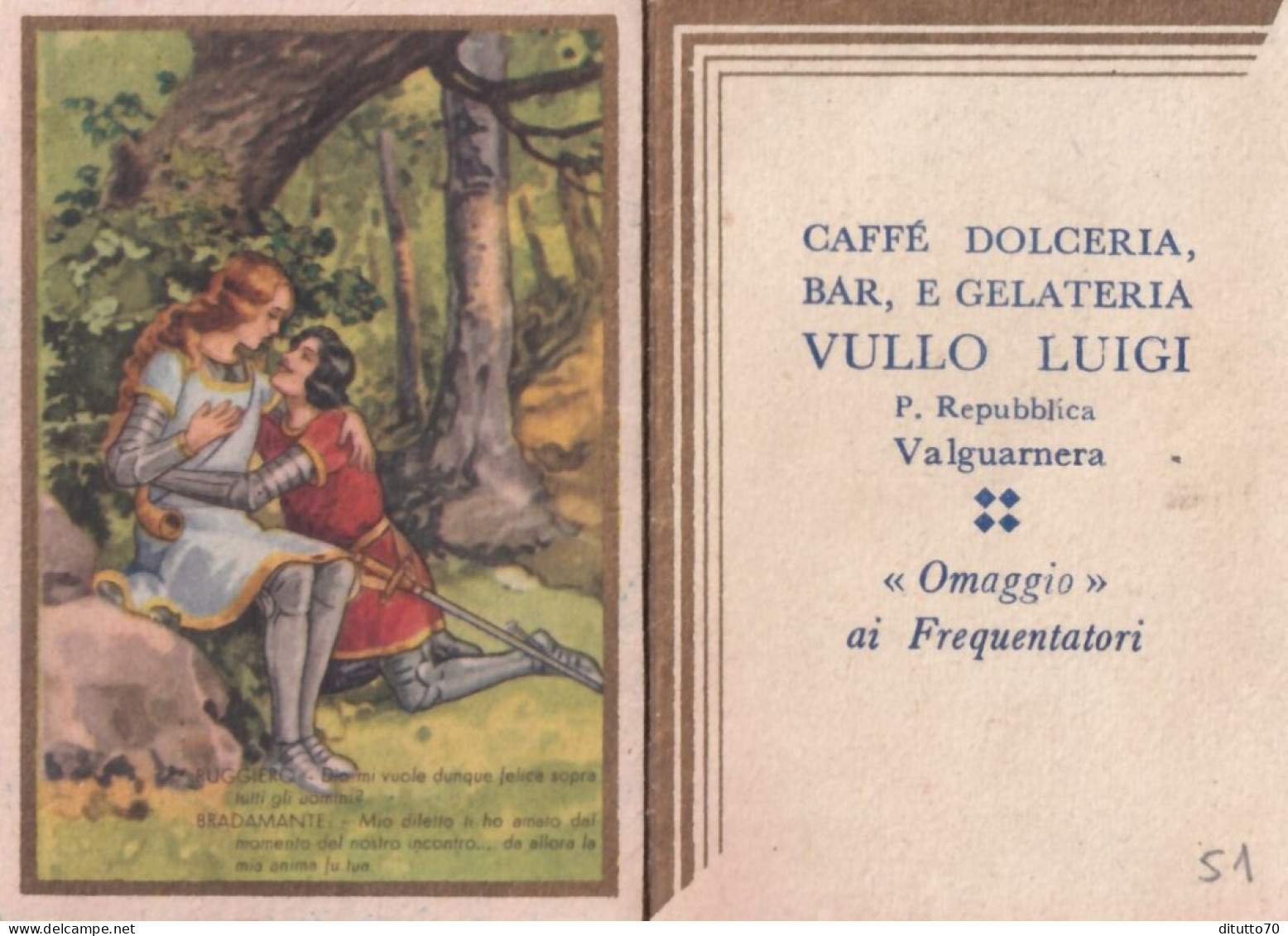 Calendarietto - Caffè Dolceria Bar E Gelateria Vullo Luigi - Valguarnera - Anno 1951 - Petit Format : 1941-60