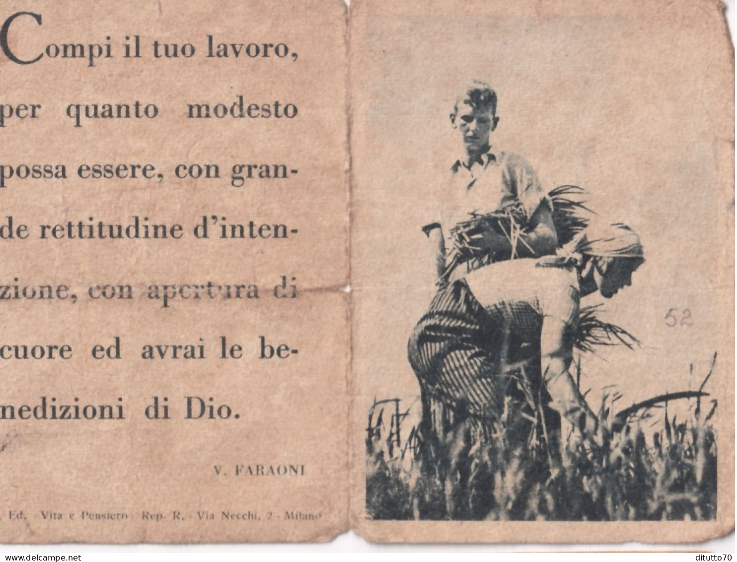 Calendarietto - Compi Il Tuo Lavoro - Anno 1952 - Petit Format : 1941-60