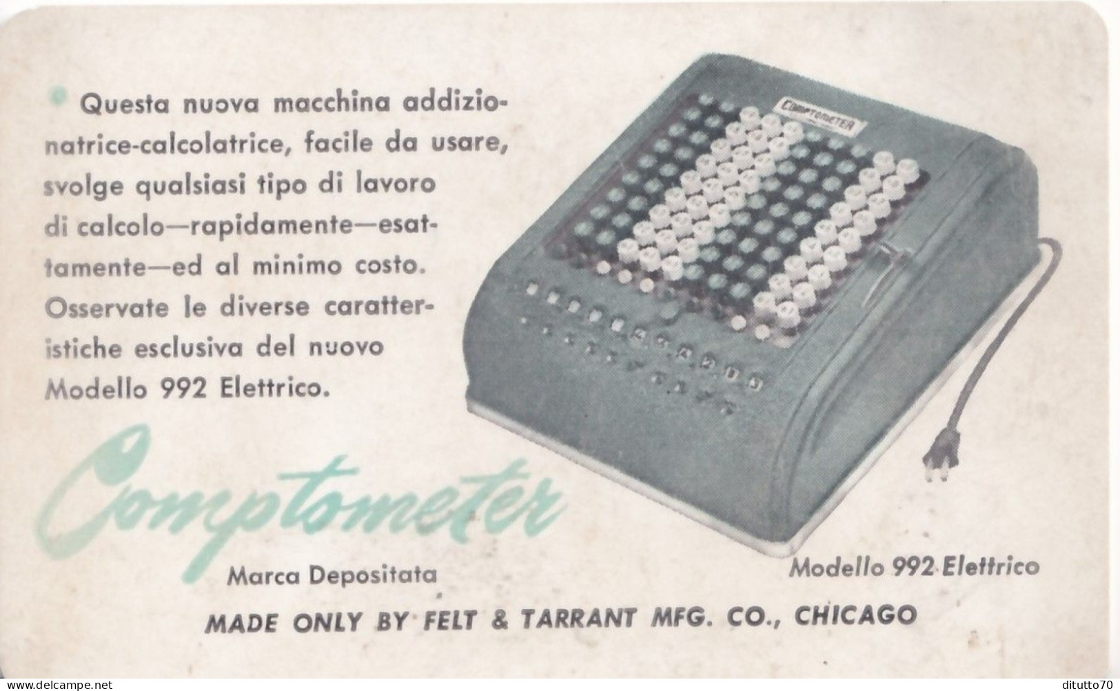 Calendarietto - Comptometer - Modell 992 Elettrico - Carlo Ferraris - Torino - Anno 1951 - Petit Format : 1941-60