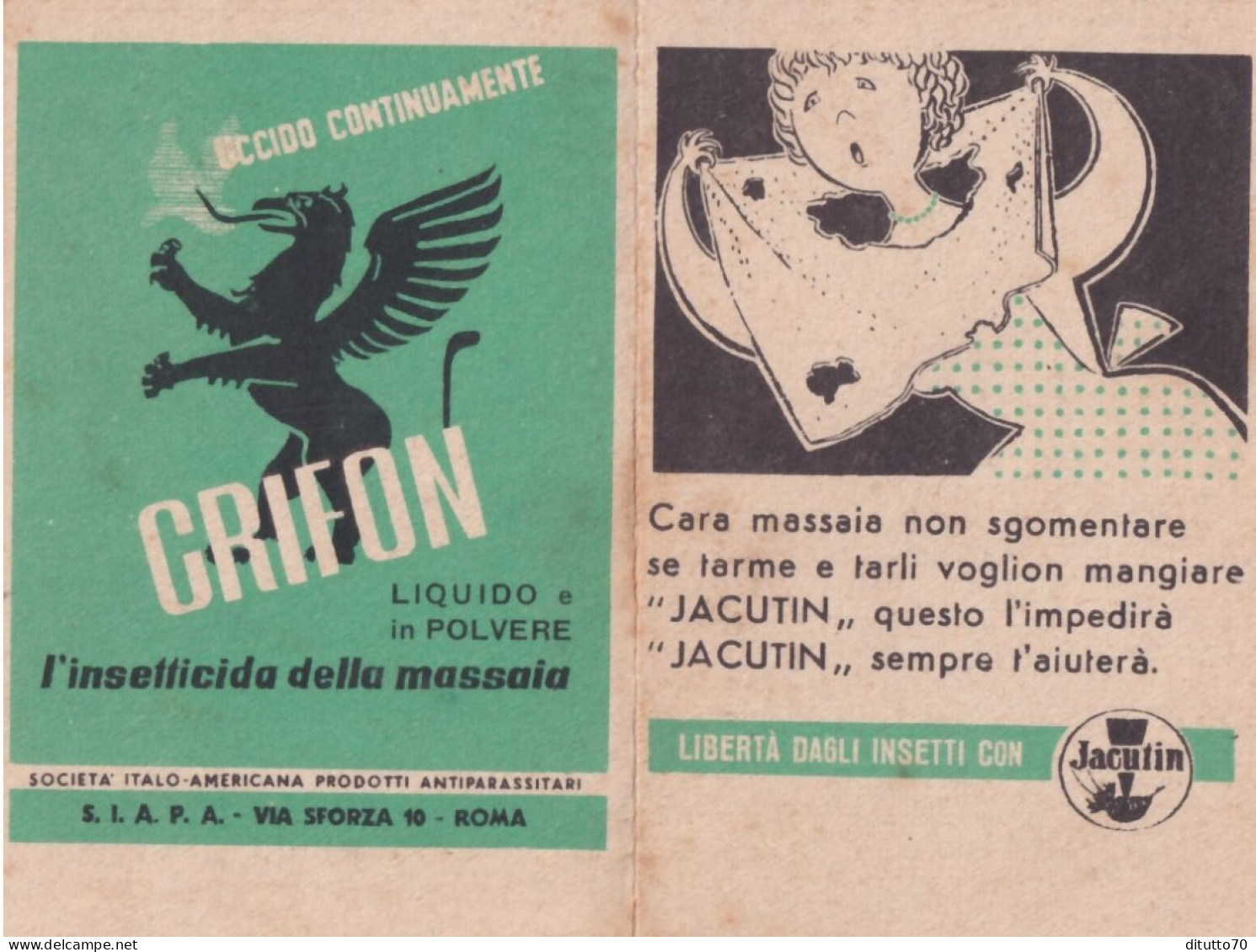 Calendarietto - Crifon - L'insetticida Della Massaia - Anno 1951 - Petit Format : 1941-60