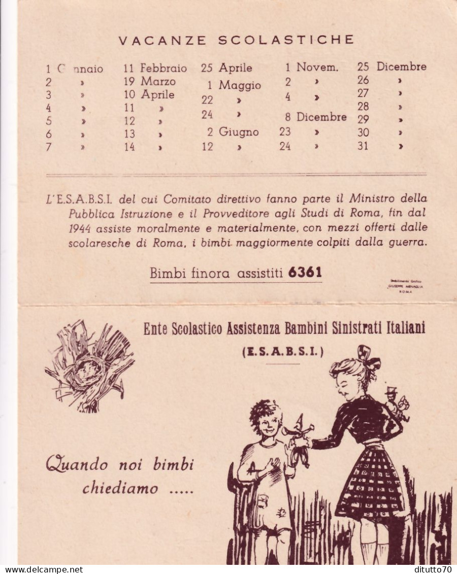 Calendarietto - Ente Scolastico Assistenza Bambini Sinistrati Italiani - Anno 1952 - Petit Format : 1941-60
