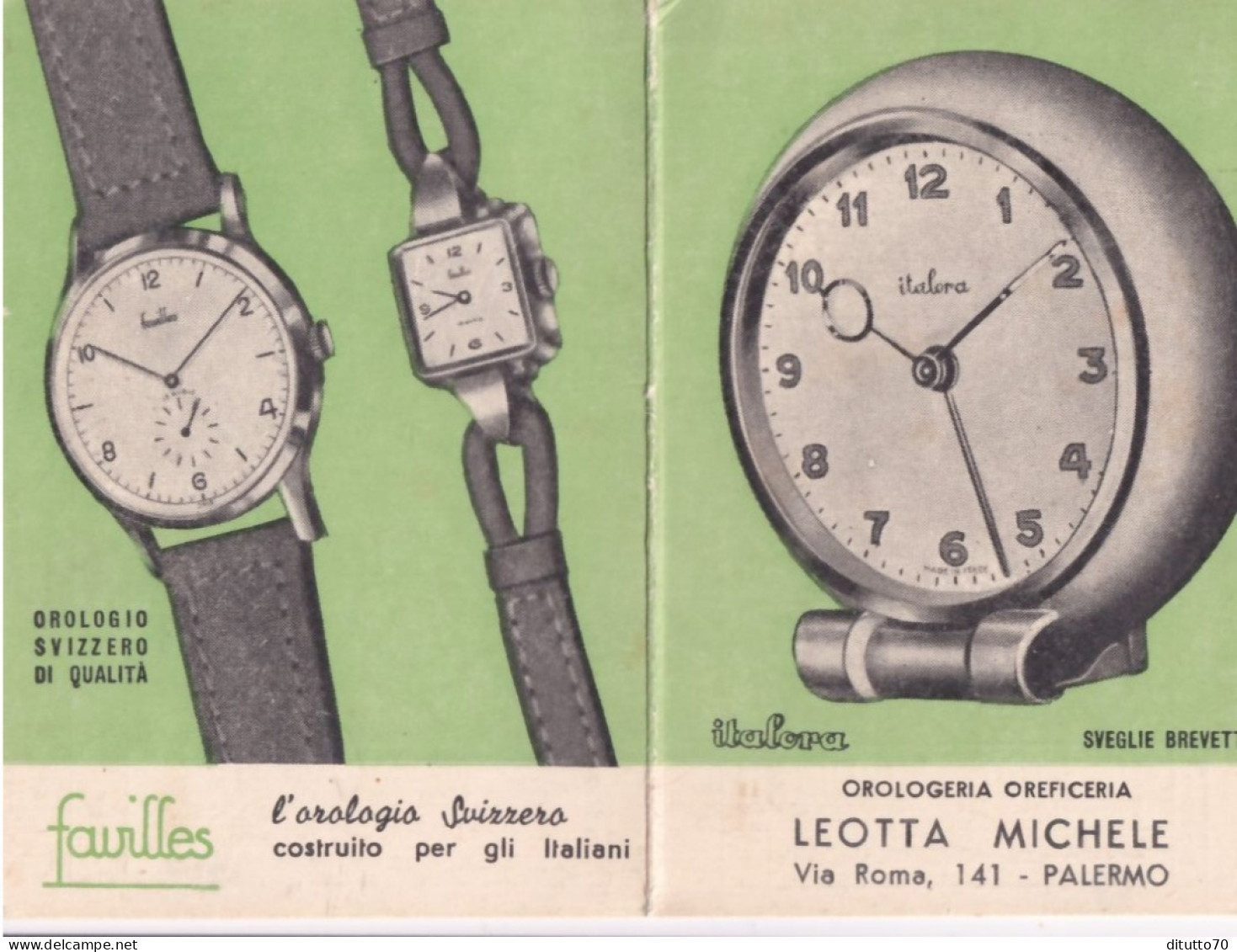 Calendarietto - Favinlles - Orologio Svizzero - Orologeria - Leotta Michele - Palermo - Anno 1950 - Petit Format : 1941-60