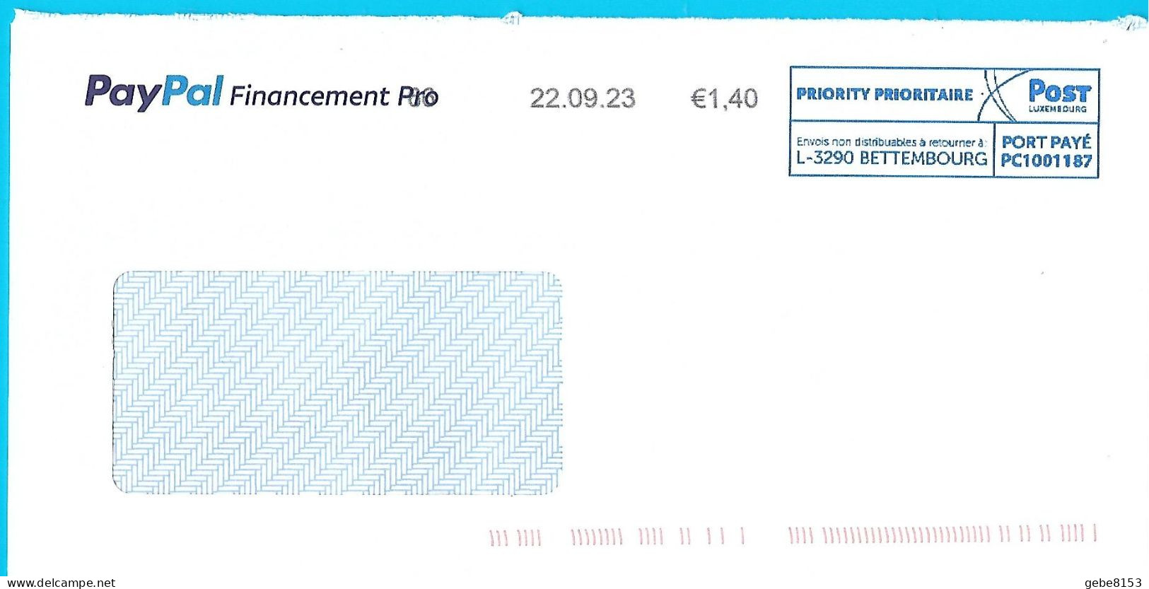 EMA Port Payé PC 1001187 Sur Env PayPal - Maschinenstempel (EMA)