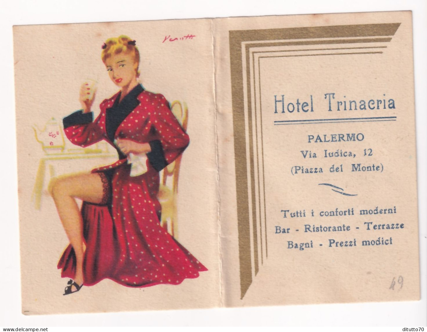 Calendarietto - Hotel Trinacria - Palermo - Anno 1949 - Petit Format : 1941-60