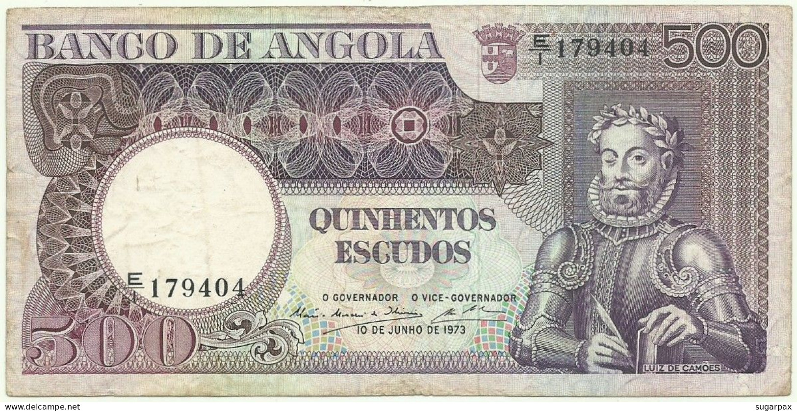 Angola - 500 Escudos - 10.6.1973 - Pick: 107 - Serie E/1 - Luiz De Camões - PORTUGAL - Angola