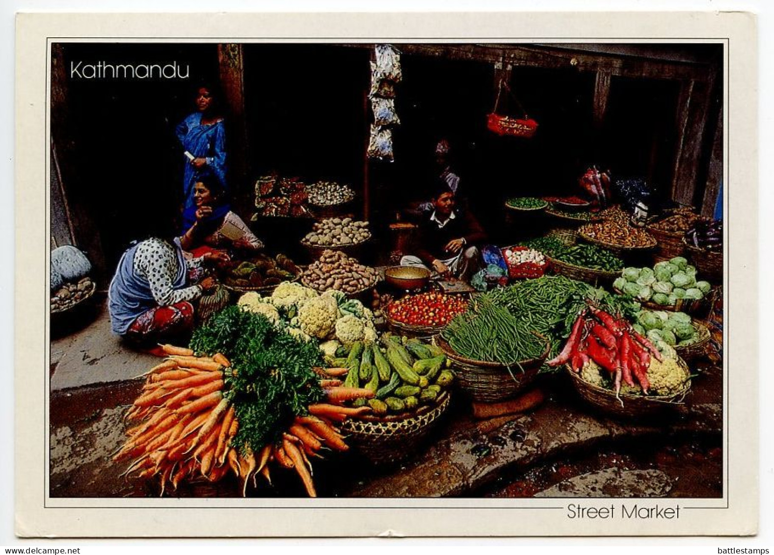 Nepal 1991 Postcard Kathmandu - Street Market; 4r. Royal Chitwan National Park, Rhinoceros Stamp - Nepal