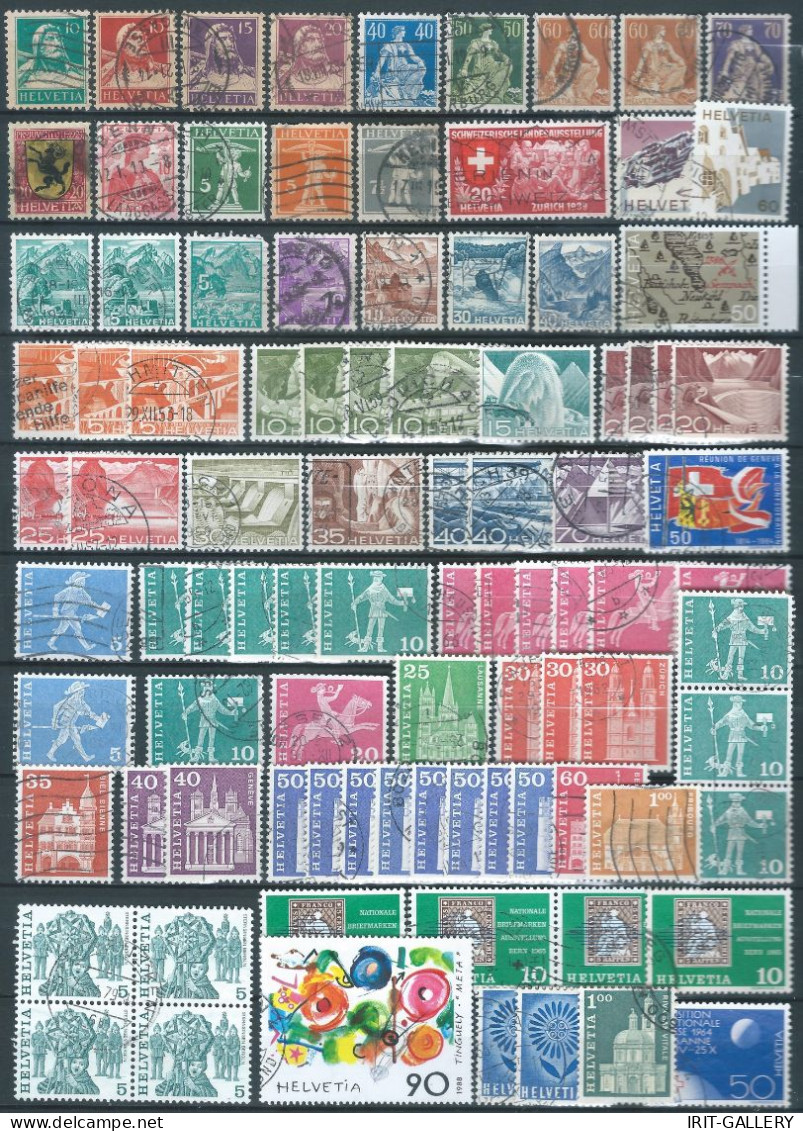 Switzerland-Schweiz-Suisse,HELVETIA,Mixed Lot Of 170 Stamps, Including Duplicates And Obliterated,2 Pages Of Photos. - Collections