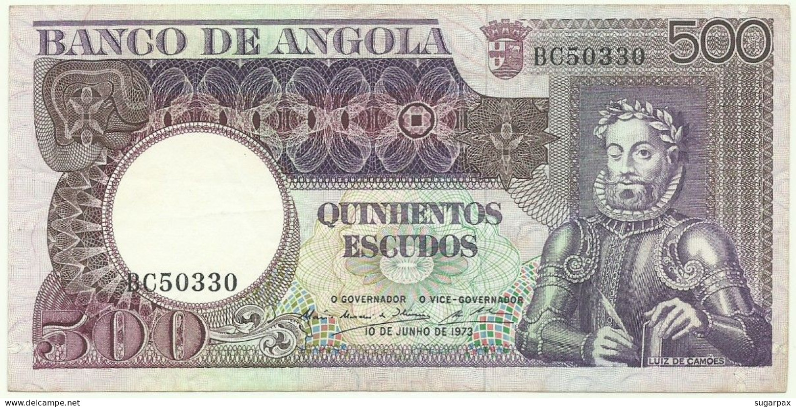 Angola - 500 Escudos - 10.6.1973 - Pick: 107 - Serie BC - Luiz De Camões - PORTUGAL - Angola