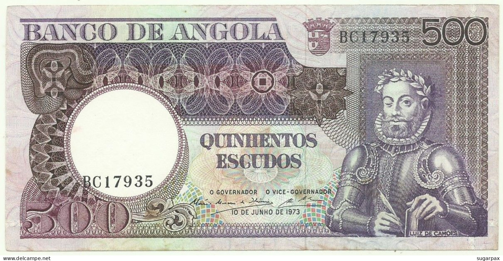 Angola - 500 Escudos - 10.6.1973 - Pick: 107 - Serie BC - Luiz De Camões - PORTUGAL - Angola