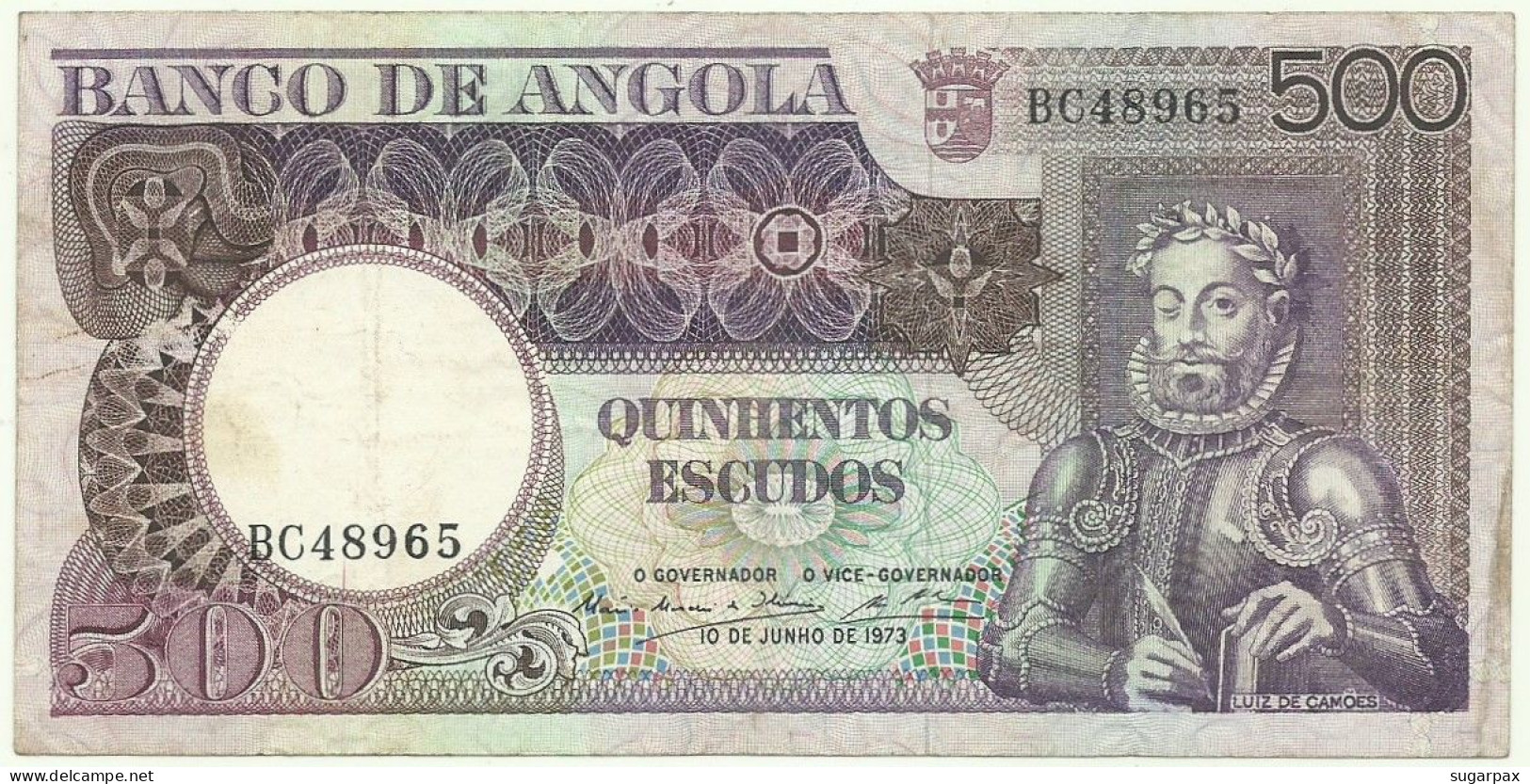 Angola - 500 Escudos - 10.6.1973 - Pick: 107 - Serie BC - Luiz De Camões - PORTUGAL - Angola