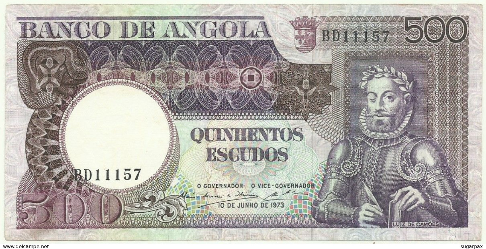 Angola - 500 Escudos - 10.6.1973 - Pick: 107 - Serie BD - Luiz De Camões - PORTUGAL - Angola