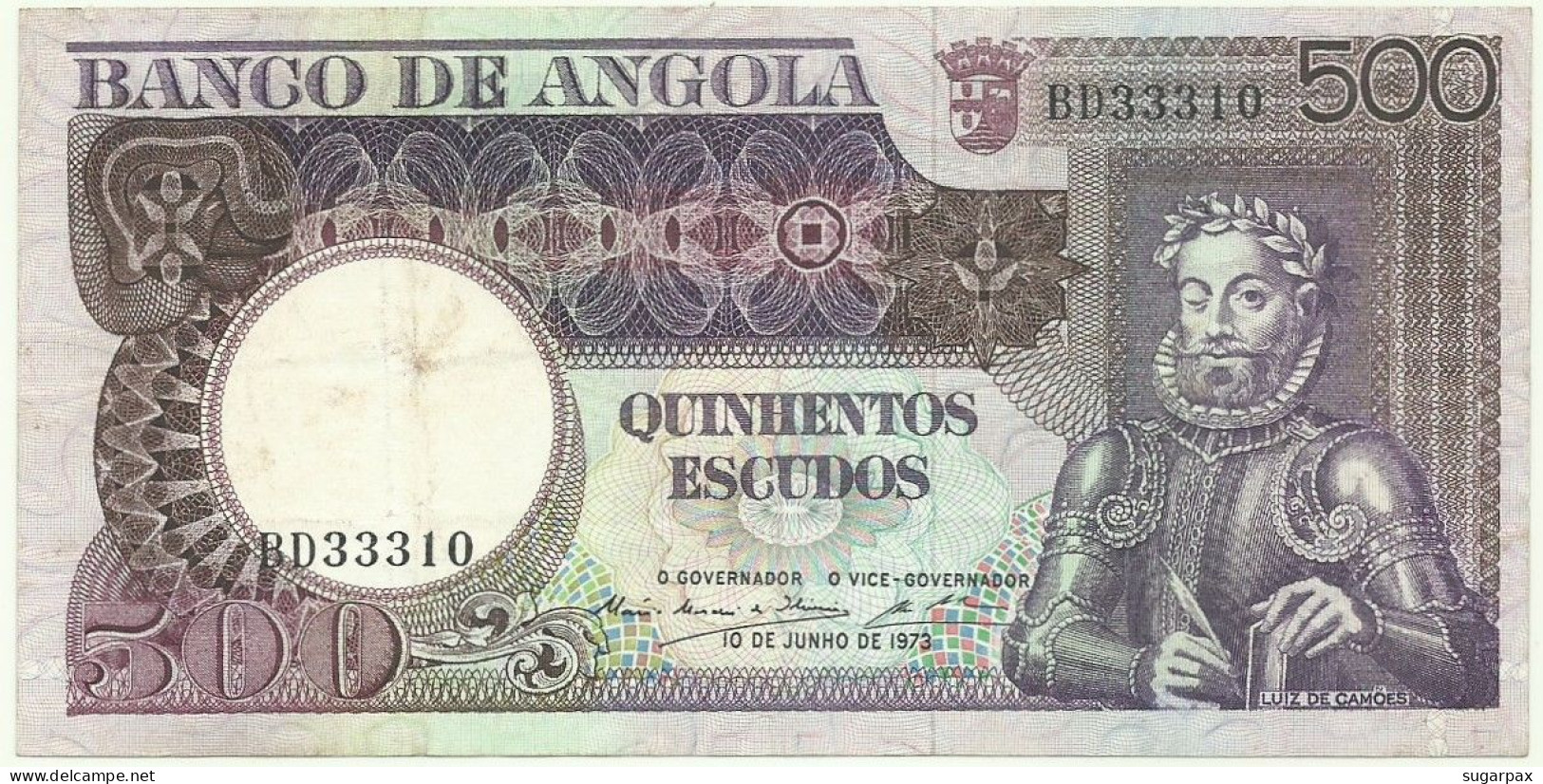 Angola - 500 Escudos - 10.6.1973 - Pick: 107 - Serie BD - Luiz De Camões - PORTUGAL - Angola