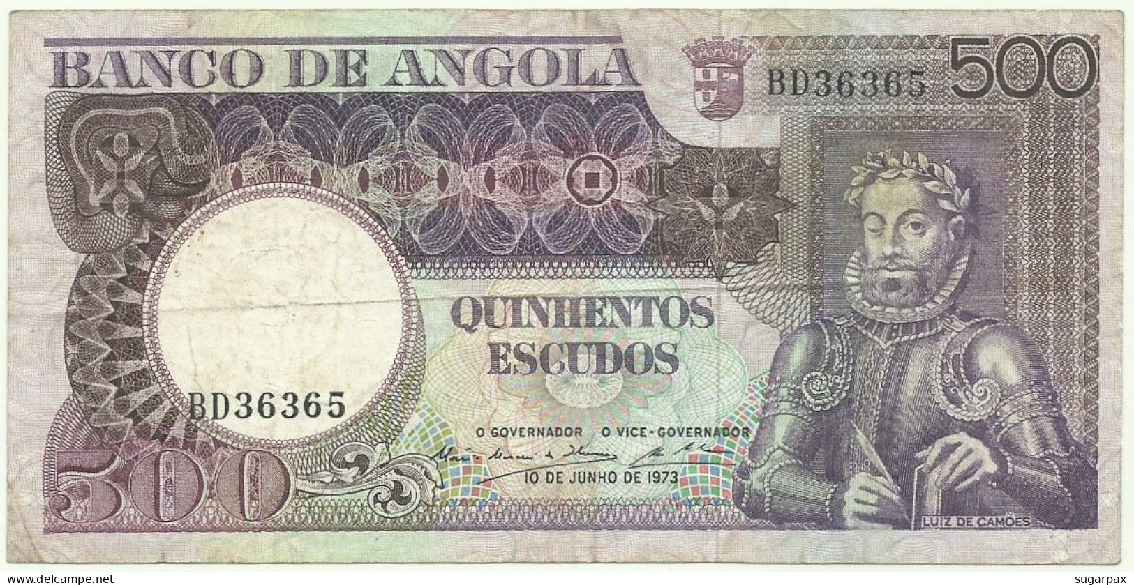 Angola - 500 Escudos - 10.6.1973 - Pick: 107 - Serie BD - Luiz De Camões - PORTUGAL - Angola