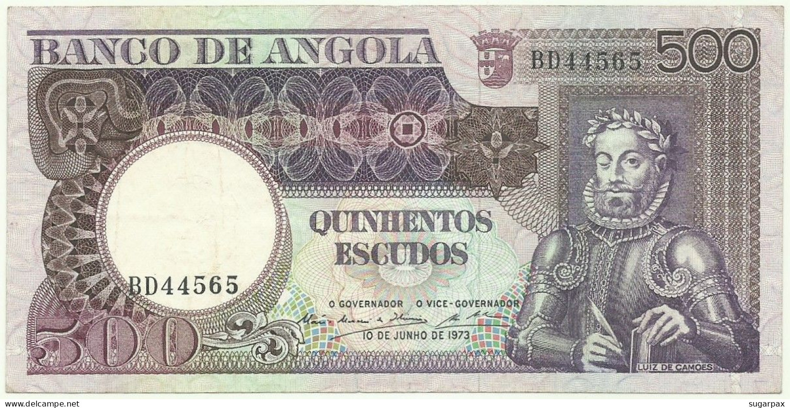 Angola - 500 Escudos - 10.6.1973 - Pick: 107 - Serie BD - Luiz De Camões - PORTUGAL - Angola