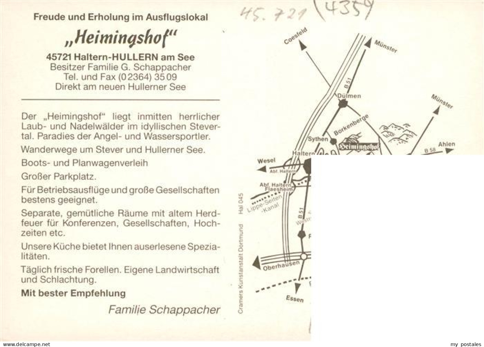 73912499 Hullern Haltern See Heimingshof Speiseraum Zum Stuebchen Fliegeraufnahm - Haltern