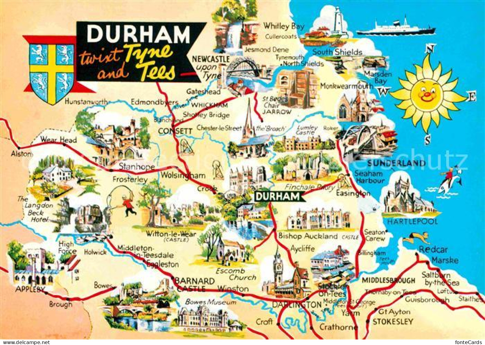 72768901 Durham UK Tyne And Tees And Surroundings Map Landkarte  - Autres & Non Classés