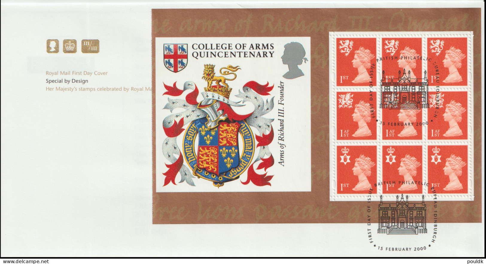 Great Britain 2000 FDC College Of Arms Quincentenary Complete Booklet Pane. Postal Weight Approx 0,04 Kg - 1991-2000 Em. Décimales