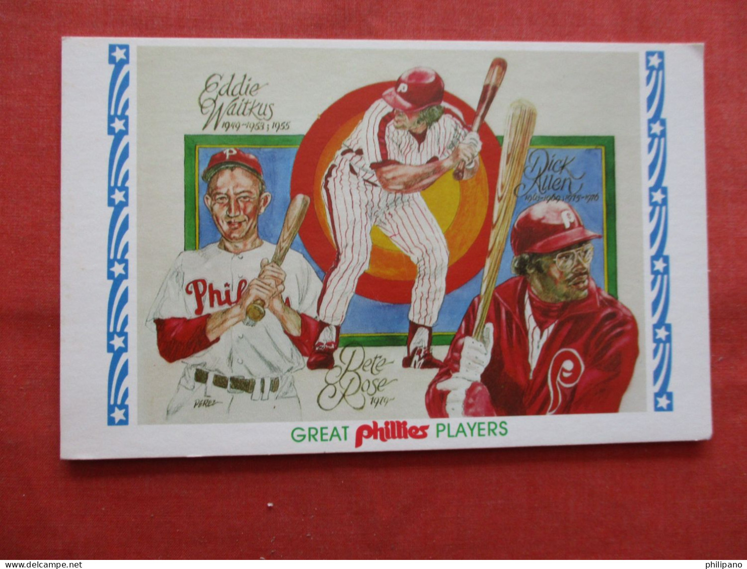 > Baseball  Great Phillies Players Eddie Waitkus-- Pete Rose. Dick Allen   Ref 6306 - Baseball