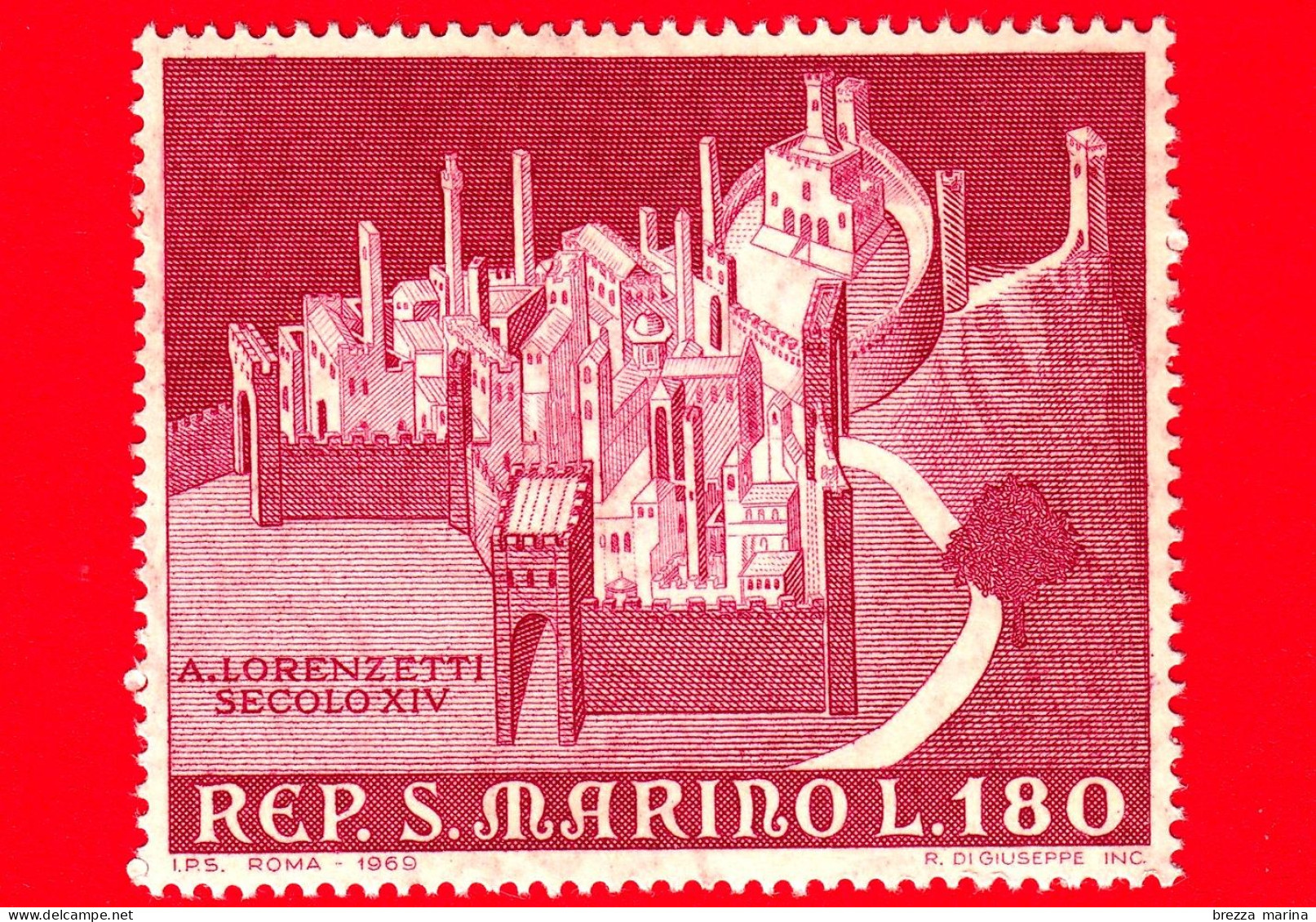Nuovo - MNH - SAN MARINO - 1969 - Il Buon Governo - Veduta Della Città Di Siena - Ambrogio Lorenzetti - 180 - Neufs