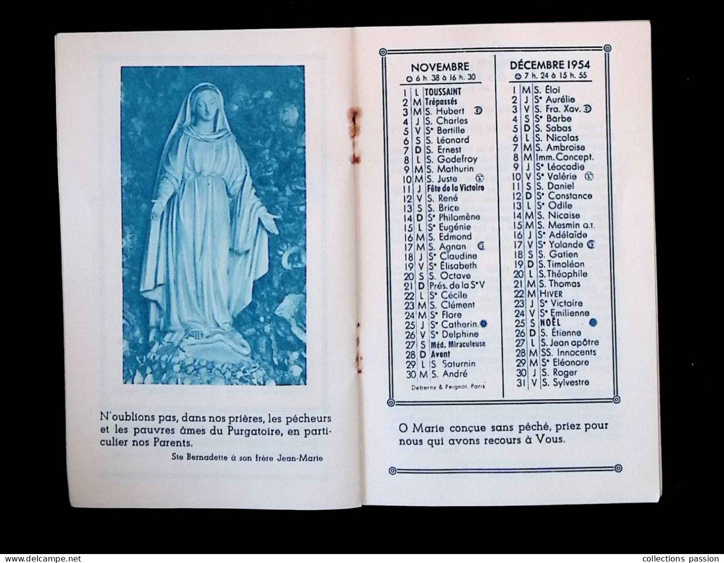 Calendrier Bernadette 1954, Carnet, Maison Mère Des Soeurs De La Charité, 58, Nevers, 16 Pages, 4 Scans, Frais Fr 2.25 E - Klein Formaat: 1941-60