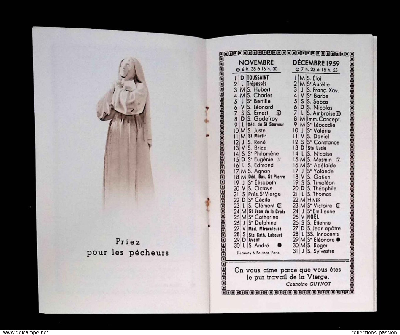 Calendrier Bernadette 1959, Carnet, Maison Mère Des Soeurs De La Charité, 58, Nevers, 16 Pages, 4 Scans, Frais Fr 2.25 E - Small : 1941-60