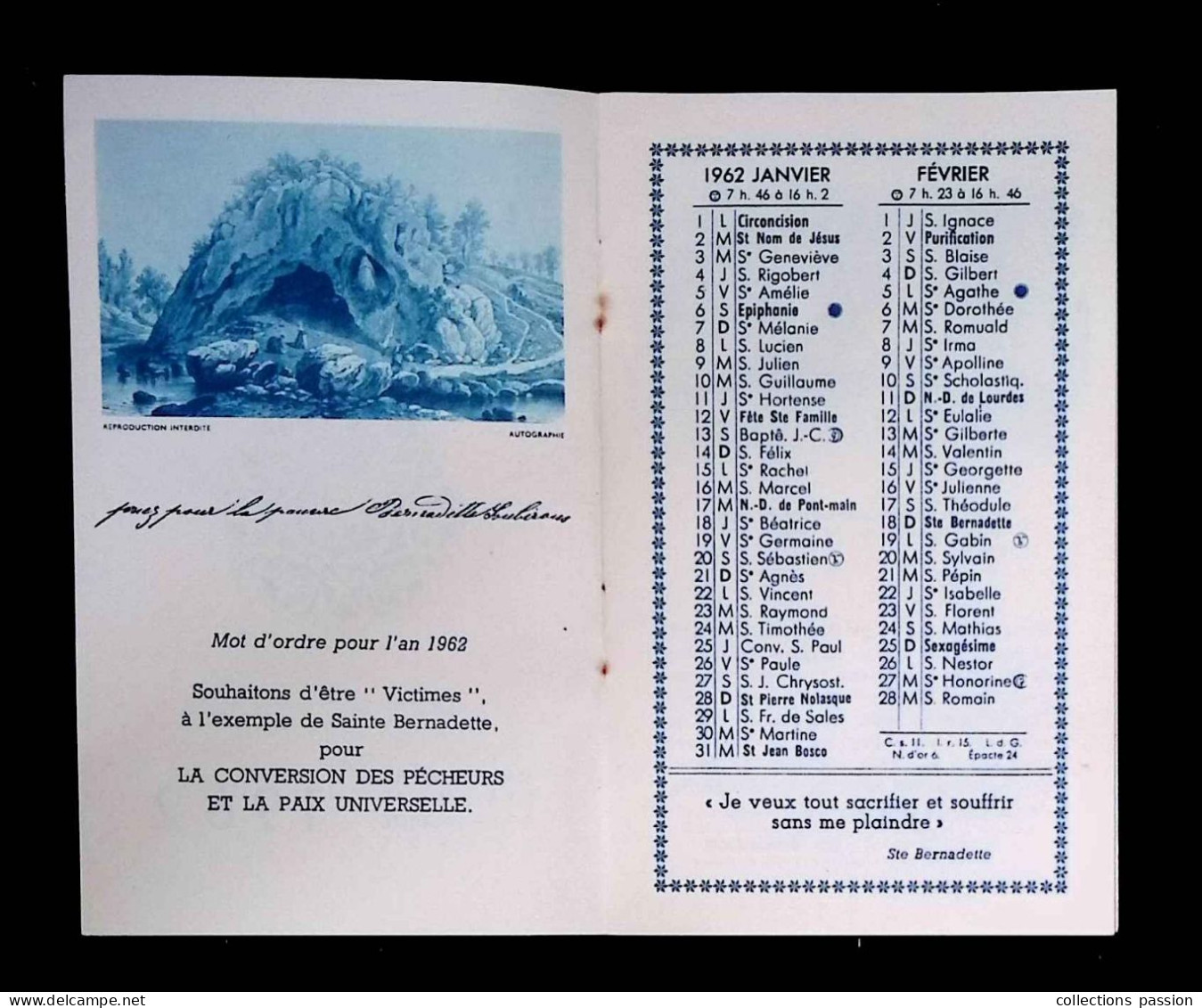 Calendrier Bernadette 1962, Carnet, Maison Mère Des Soeurs De La Charité, 58, Nevers, 16 Pages, 4 Scans, Frais Fr 2.25 E - Klein Formaat: 1961-70