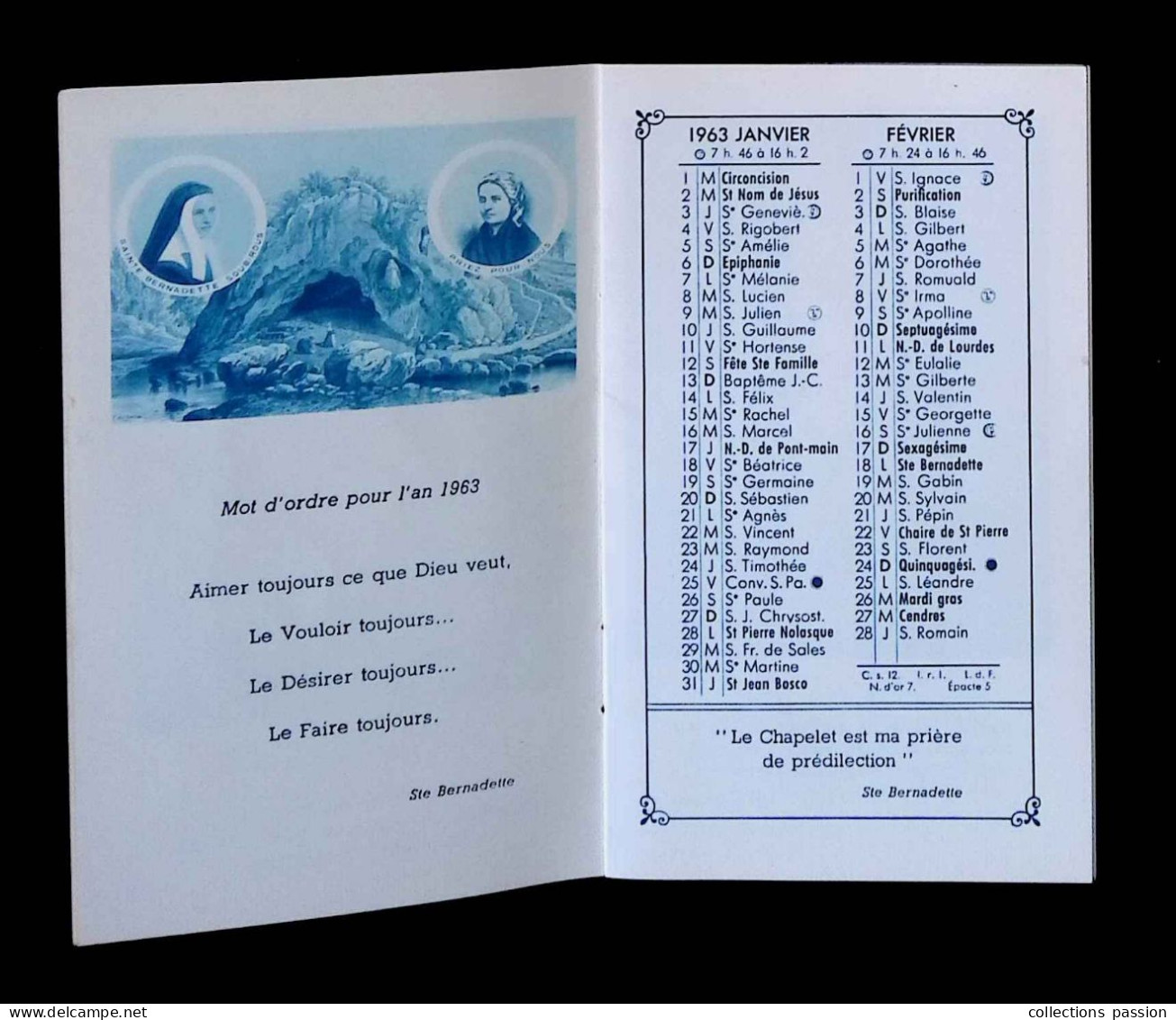 Calendrier Bernadette 1963, Carnet, Maison Mère Des Soeurs De La Charité, 58, Nevers, 15 Pages, 3 Scans, Frais Fr 2.25 E - Small : 1961-70