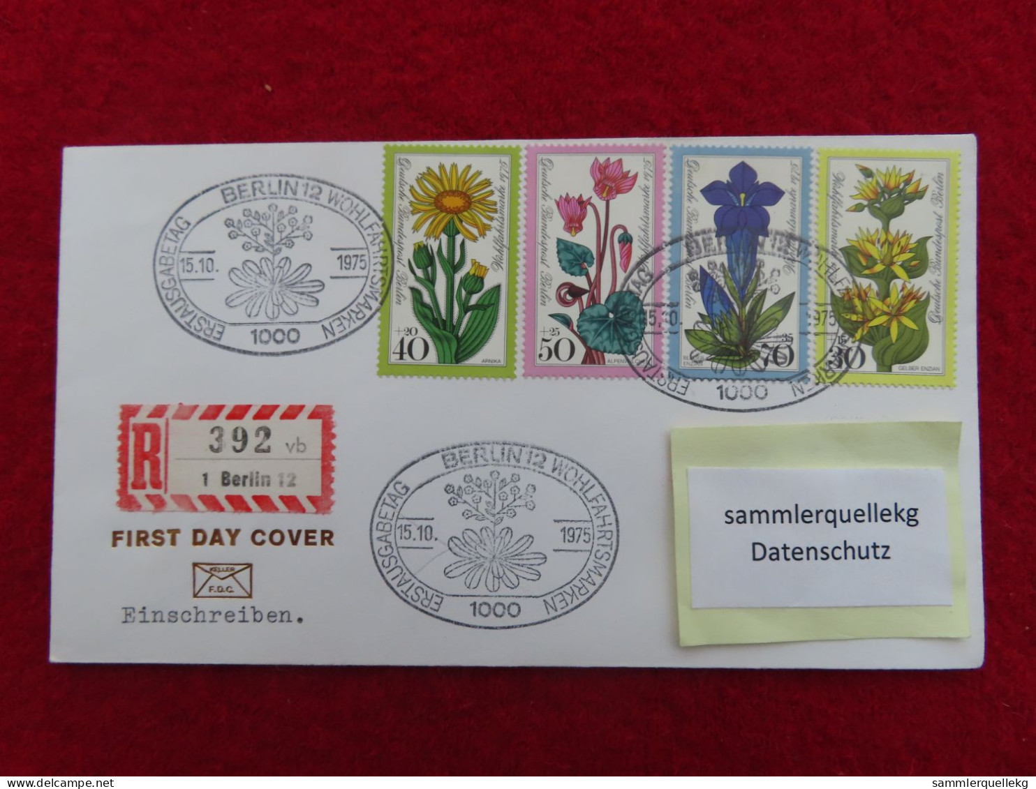 Berlin 510 - 513 Reco Ersttagsbrief 15. 10. 1975, Wohlfahrt - Alpenblumen - 1971-1980