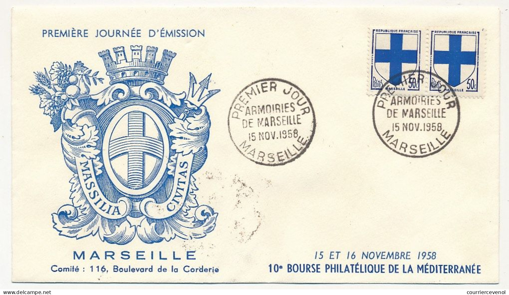 FRANCE - Env. FDC 50c Armoiries De Marseille - Marseille - 15 Novembre 1958 - 1950-1959