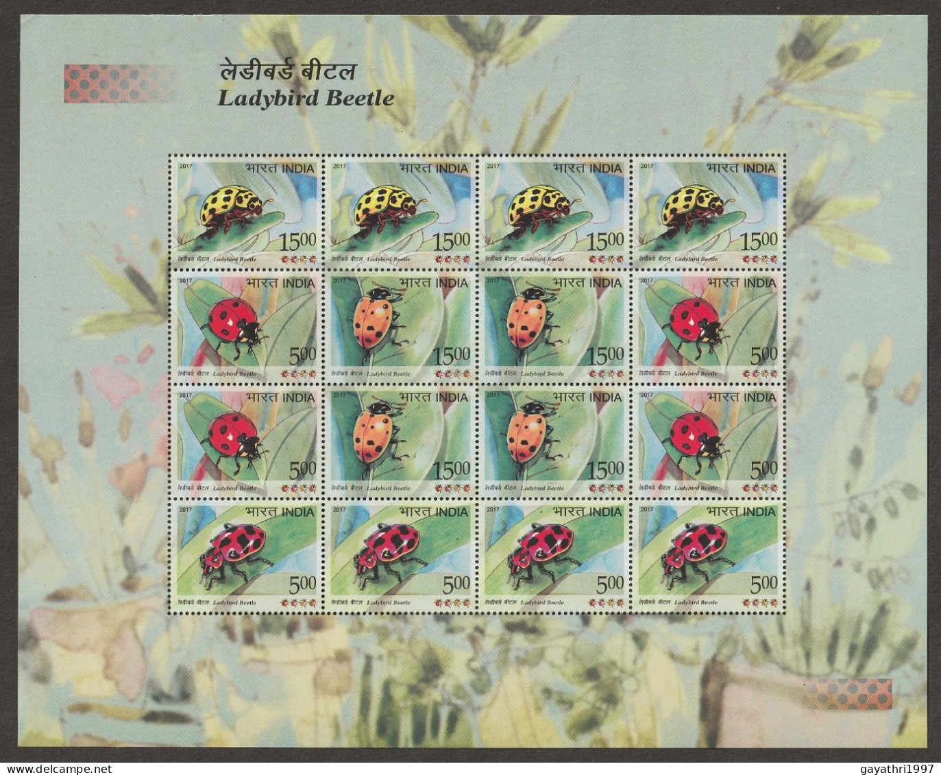 India 2017 Ladybird Beetles MINT SHEETLET Good Condition (SL-136) - Unused Stamps