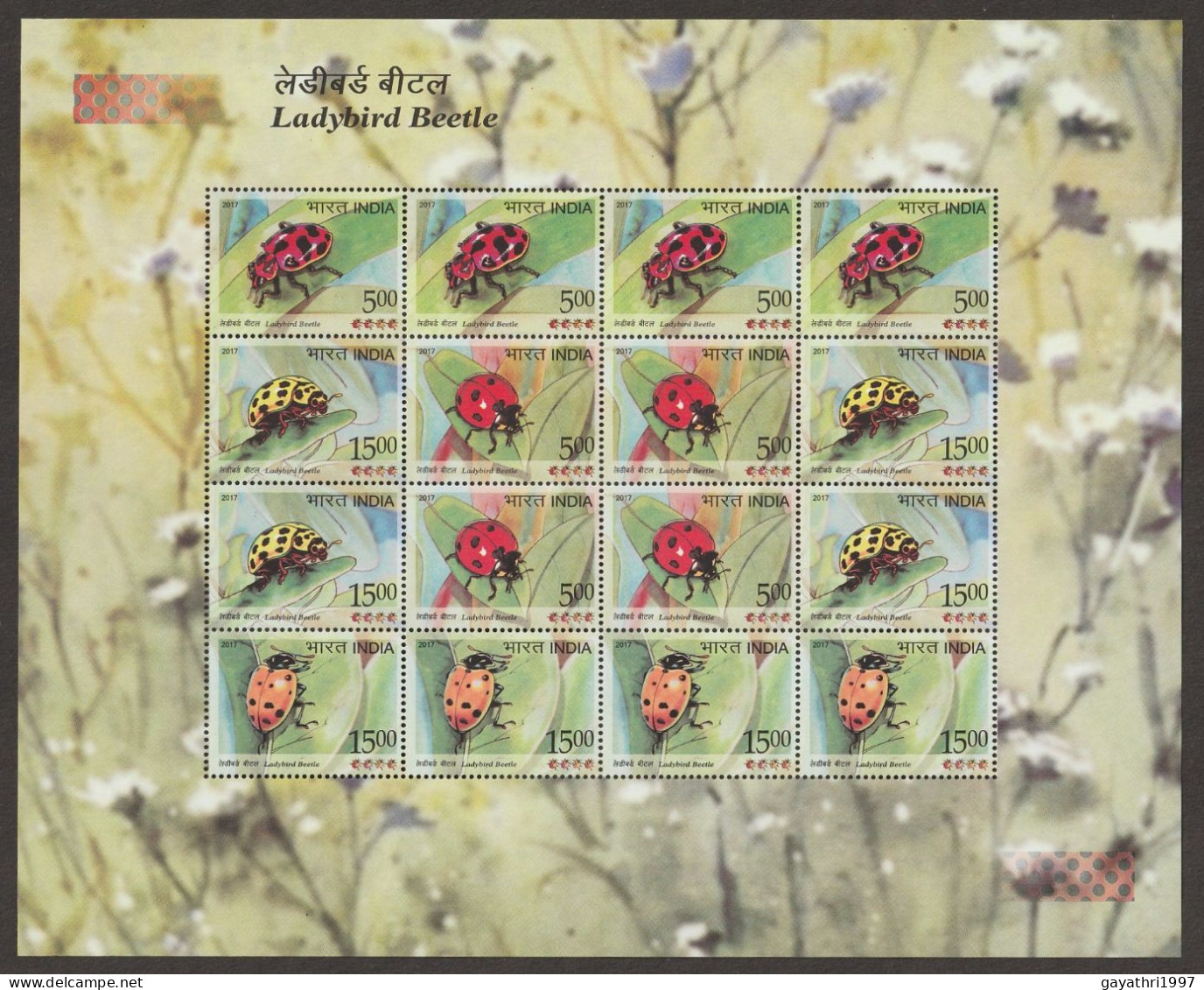 India 2017 Ladybird Beetles MINT SHEETLET Good Condition (SL-139) - Unused Stamps