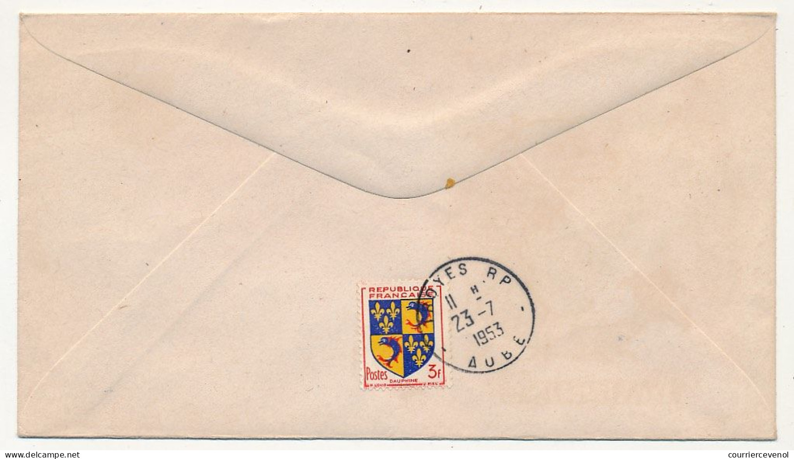 FRANCE - Env. FDC - 2F Armoiries De Champagne - Obl Ordinaire TROYES (Aube) - 23/7/1953 - 1950-1959