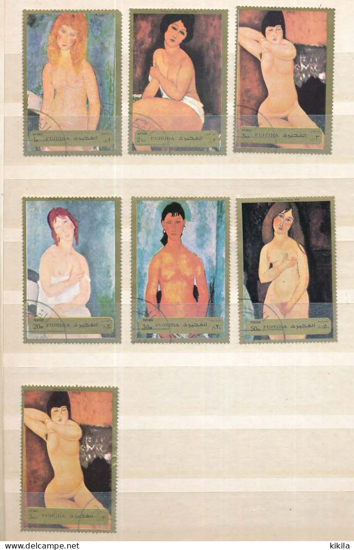 7 Timbres Oblitérés FUJEIRA II-5 Peintures, Tableaux De Femmes Nues Par MODIGLIANI - Desnudos