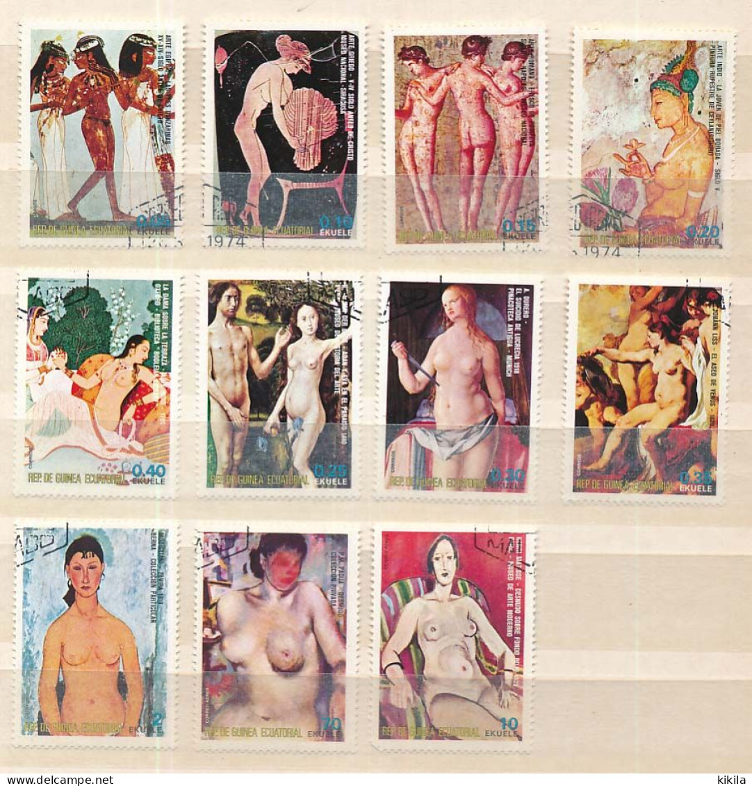 11 Timbres Oblitérés GUINEE EQUATORIALE II-8 Peintures, Tableaux De Femmes Nues à Travers L'histoire - Desnudos