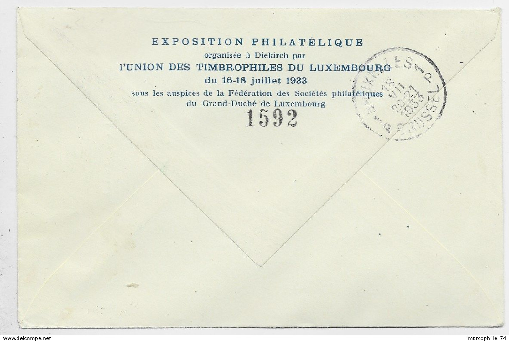 LUXEMBOURG PA 3FR+50C LETTRE COVER AVION REC DIEKIRCH 16.18 JUILLET 1933 TO BRUXELLES - Covers & Documents