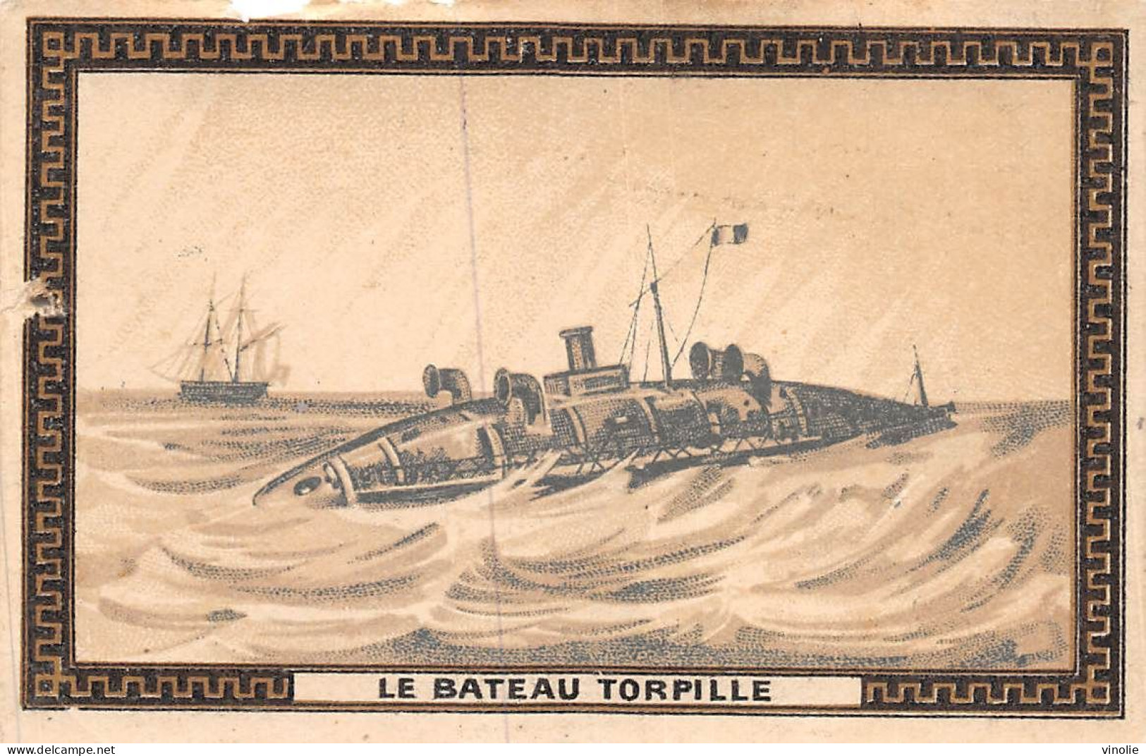 24-1016. CHROMO  OFFERT PAR BISCUITS PERNOT. LE BATEAU TORPILLE - Pernot