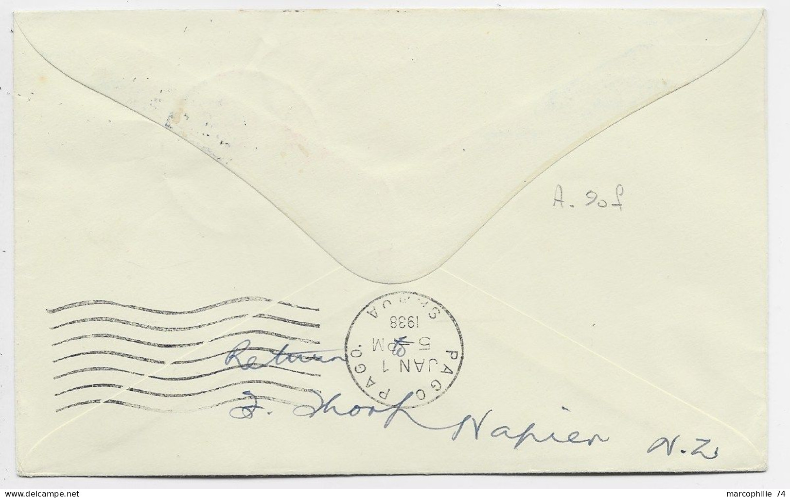 NEW ZEALAND PA 1D+6D LETTRE COVER AIR MAIL NAPIER 17 DEC 1937 TO SAMOA - Luftpost