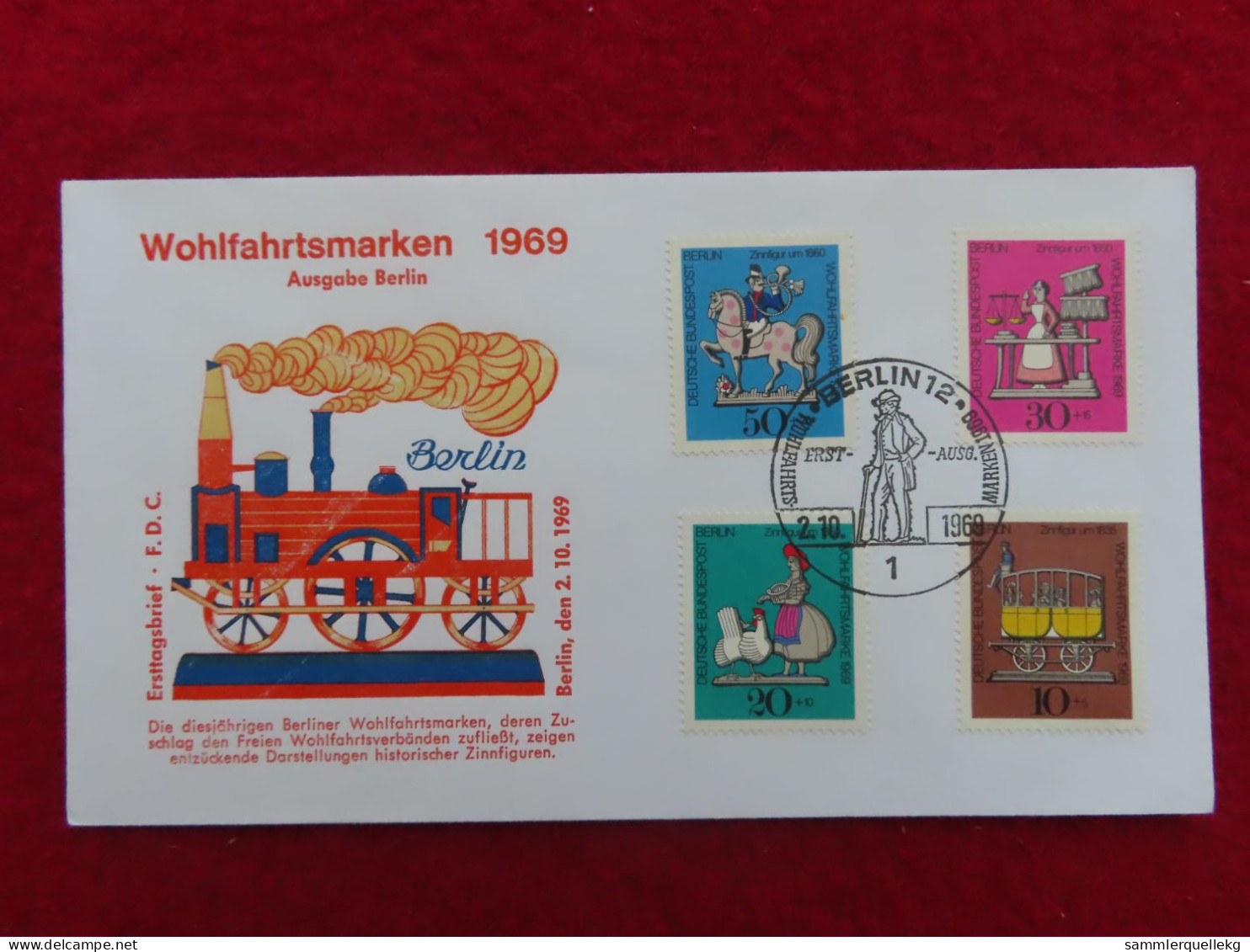 Berlin 348 - 351 Ersttagsbrief 2. 10. 1969, Wohlfahrt - Zinnfiguren - 1948-1970