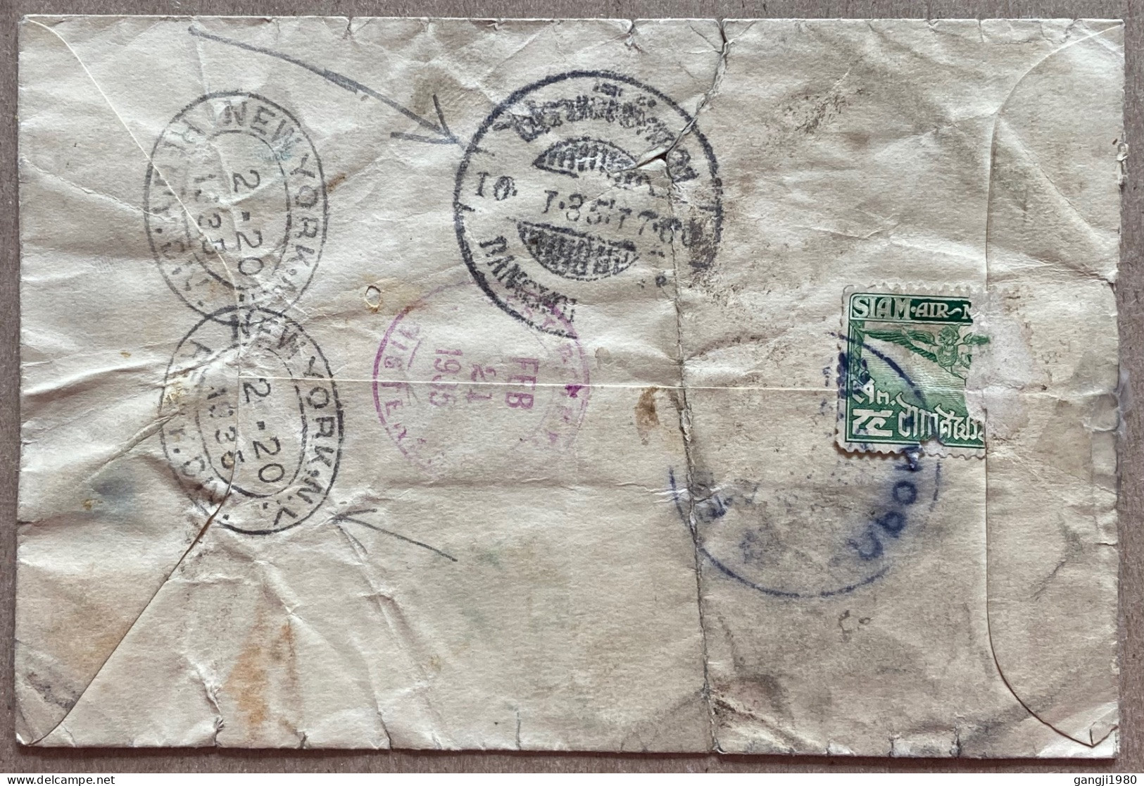 SIAM THAILAND 1935, STATIONERY KING COVER, USED TO USA, 2 DIFFERENT STAMP, NEW YORK & BANGKOK CITY CANCEL - Siam