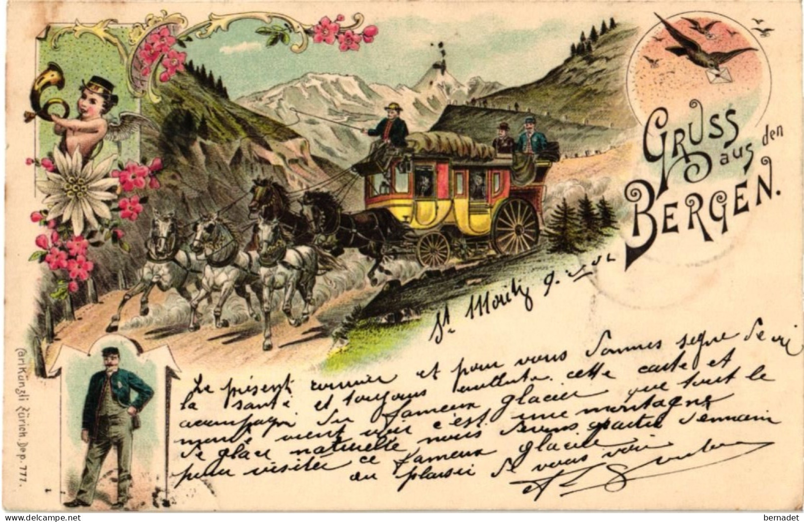 SUISSE . GRUSS AUS DEN BERGEN . 1902  . CARL KÜNZLI . ZURICH . 777 - Berg