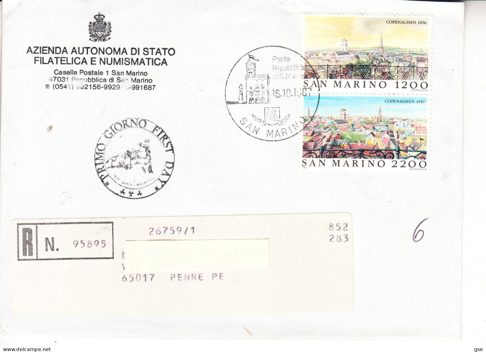 SAN MARINO  1987 -Copenaghen - Cartas & Documentos