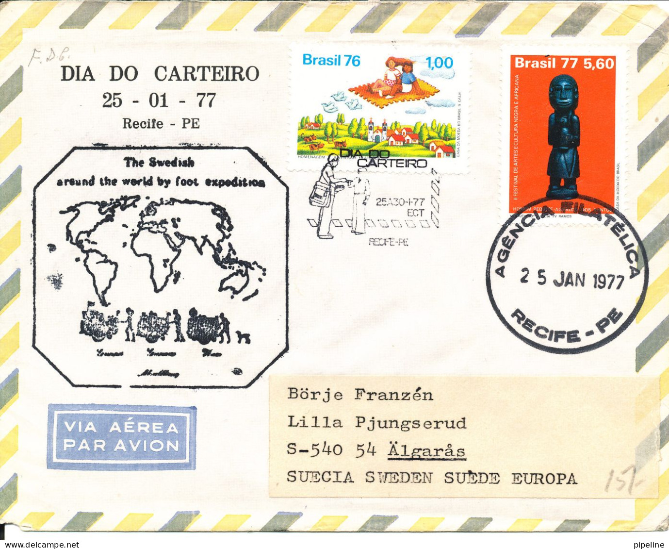 Brazil Air Mail Cover Sent To Sweden 25-1-1977 Topic Stamps - Poste Aérienne